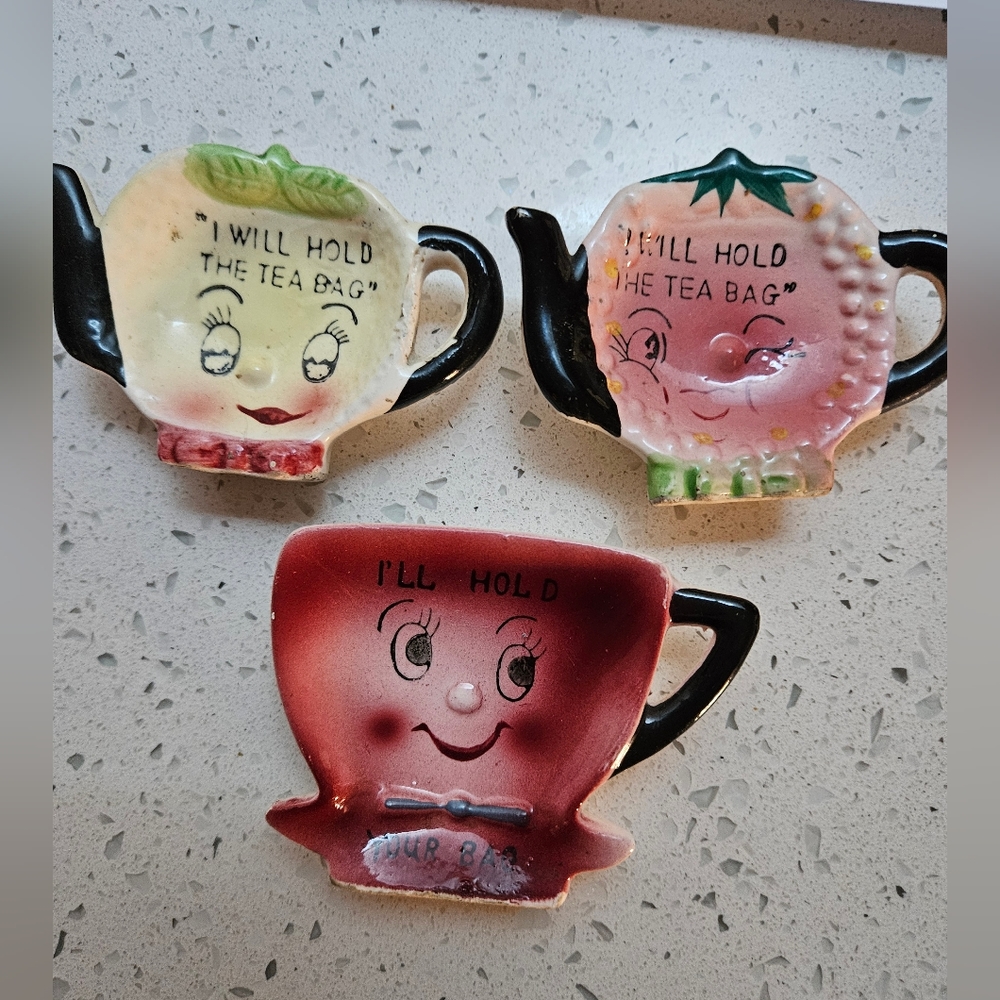 Vintage anthropomorphic teabag holders